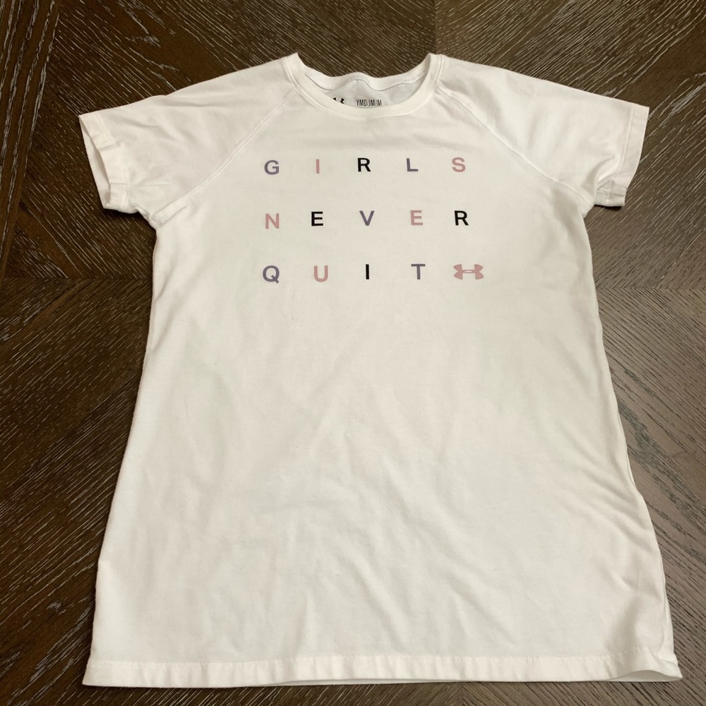 Under Amour white t-shirt w/ Girls Never Quit - Picture 3 of 7